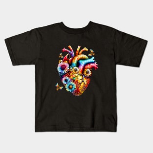 Colored Bee and human heart sweet, honey, heart, bee and flowers, hive, rainbow watercolor, valentines day Kids T-Shirt